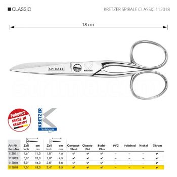 KRETZER SPIRALE CLASSIC 112018 Ножницы универсальные, длина 7"/ 18 см, xромированные. Производство Германия KRETZER SOLINGEN