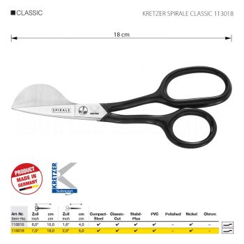 KRETZER SPIRALE CLASSIC 113018 Ножницы для ковров, длина 7"/18 см, никелированые. Производство Германия KRETZER SOLINGEN